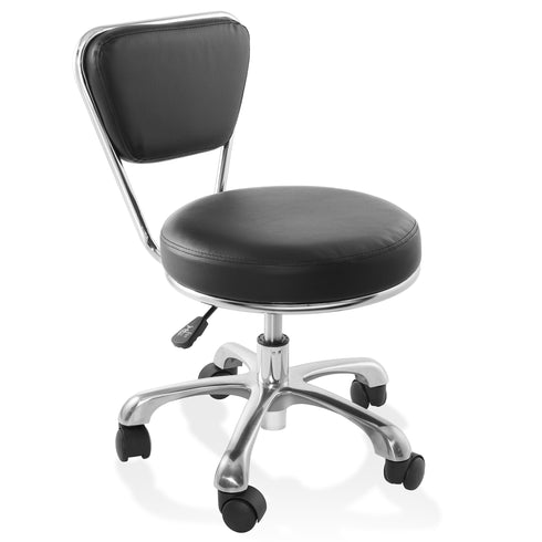 Rolling Hydraulic Salon Stool Adjustable Backrest - Black